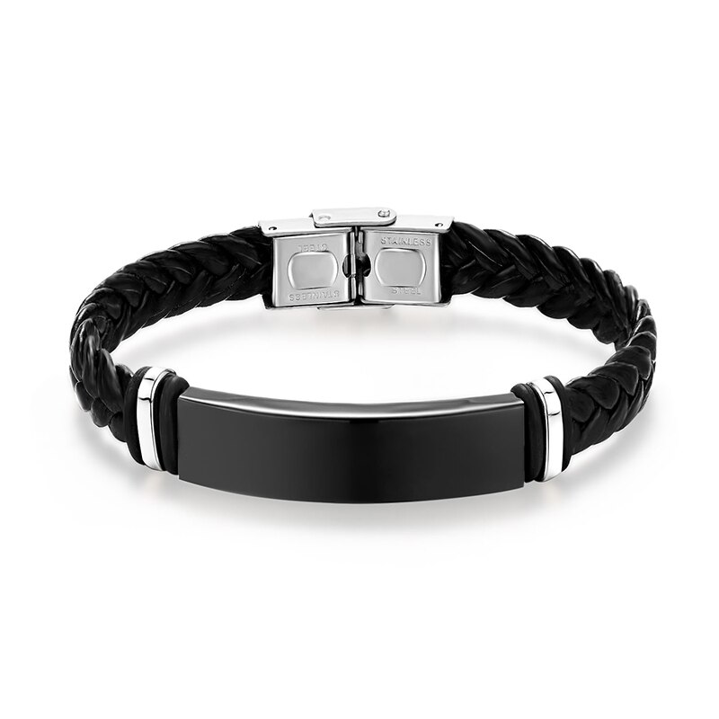 Mode Handgemaakte Geweven Lederen Armband Bangle Charm Rvs Accessoires Sieraden Vrouwen Mannen Magneet Sluiting Armband: black