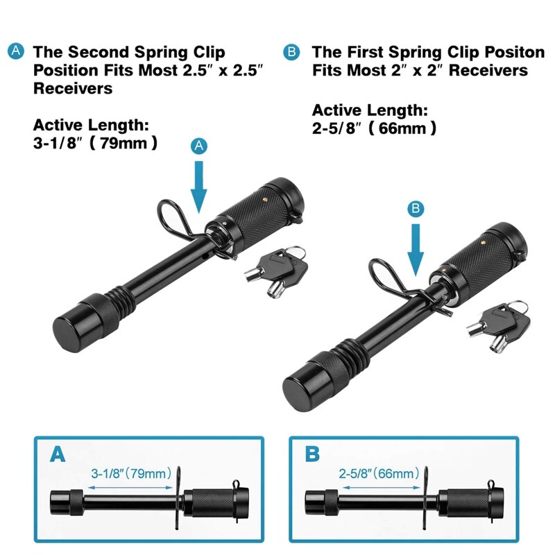 Heavy Duty Trailer Hitch Pin Lock 1/2 Inch and 5/8 Inch Receiver Hitch Pin Lock Set Anti-Rattle for Class I,II,III,IV,V Hitches