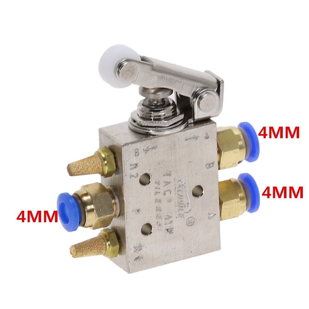 TAC2-41P Exhaust valve 2 Position 5 Way Roller Lever Mechanical Valve Pneumatic valve switch 1/8" Female Thread w Fittings: 4MM