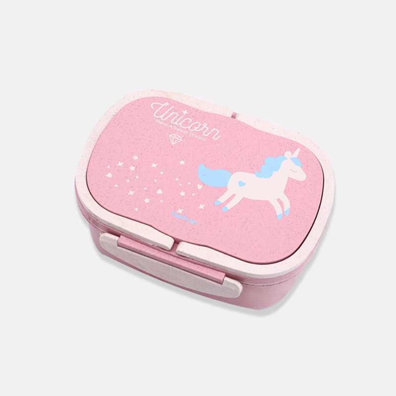 Unicorn Student Lunch Box For Kid Eco-friendly Food Container Storage Bento Boxes 2 Layer Handle Broodtromme Unicorn