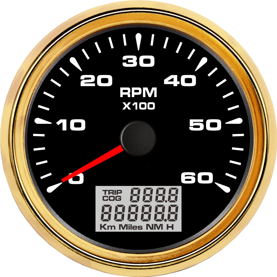 85mm Boat Tachometer with LCD Hourmeter 6000 RPM Tachometer for Diesel Gasoline Engine Marine Car Tacho Meter 7 Color Backlight: black gold 6K RPM