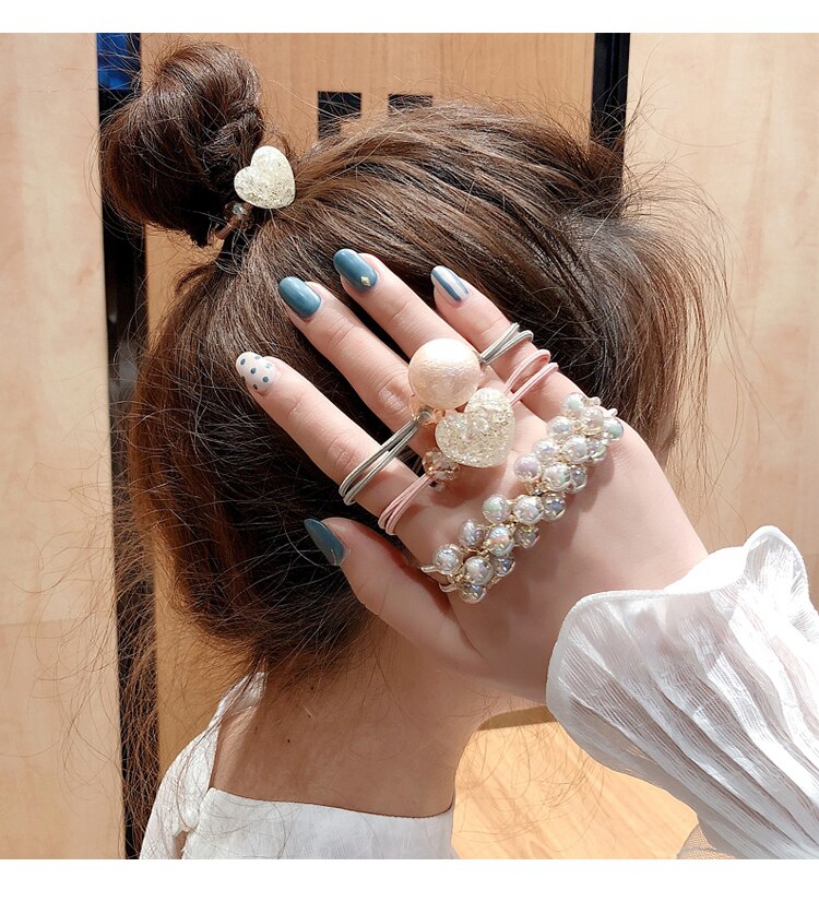 M mism perlsscrunchy for kvinder piger romantisk hår tilbehør modish koreansk stil elastisk hår hænder