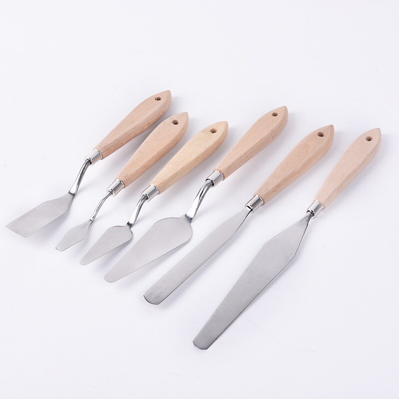 Paleta de cuchillos de para pintar espátula de acero inoxidable, mango de madera, suministros de arte para artista, pintura al óleo de lona, mezcla de colores