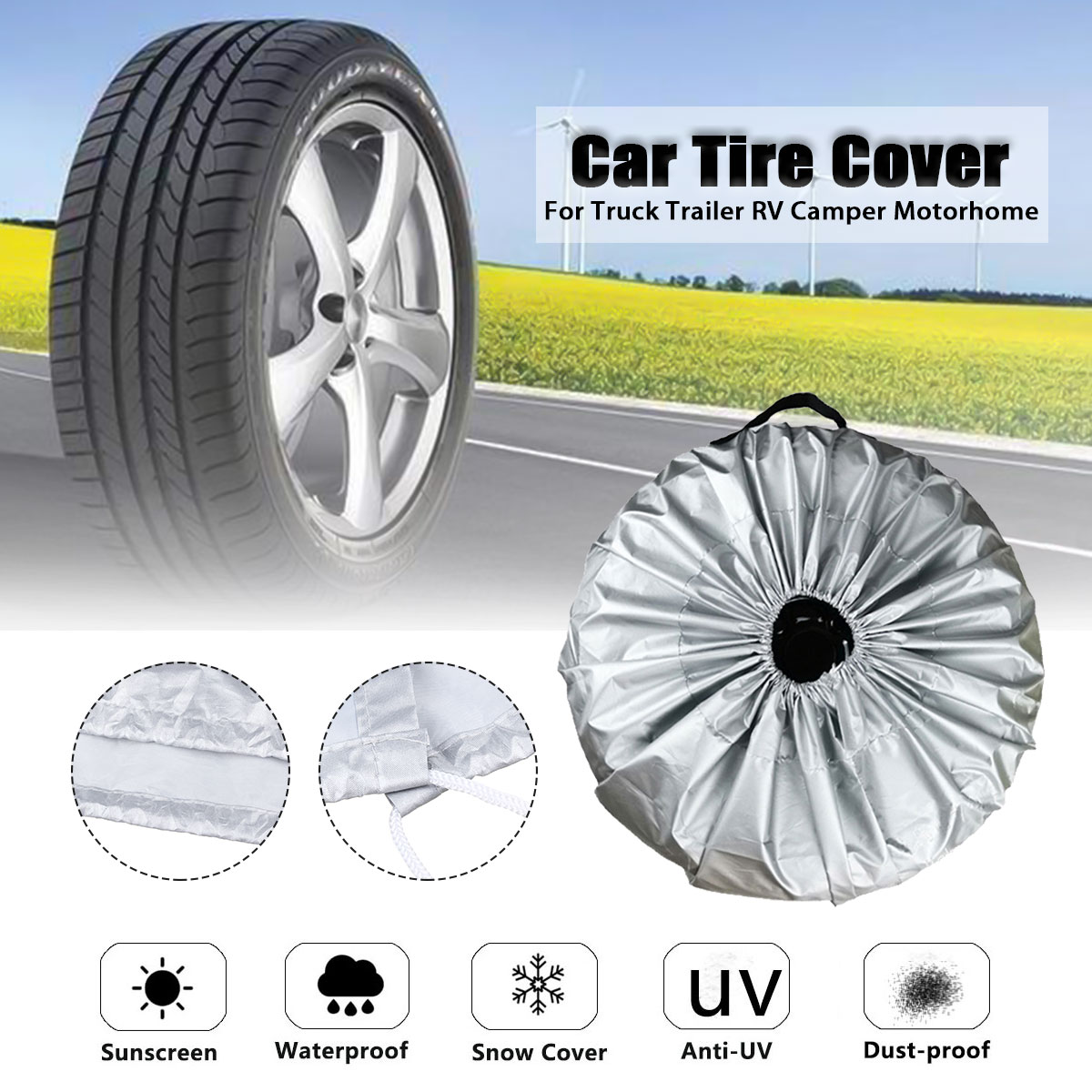 S/L Universal Car SUV Tire Cover Case Spare Wheel Covers Bag Polyester Tyre Spare Storage Cover For RV Motorhome