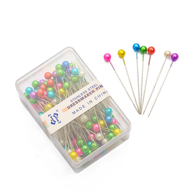 100Pcs/Box 38cm Colorful Round Pearl Head Needles Stitch Straight Push Sewing Pins For Dressmaking DIY Sewing Tools Positioning: Mix Color