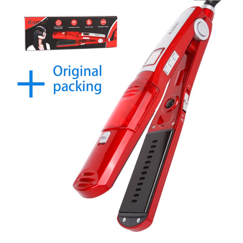 Kemei-escova de cabelo a vapor, alisadora elétrica, prancha de ferro, profissional, modelador de cachos, alisamento a vapor, cerâmica: KM-3011