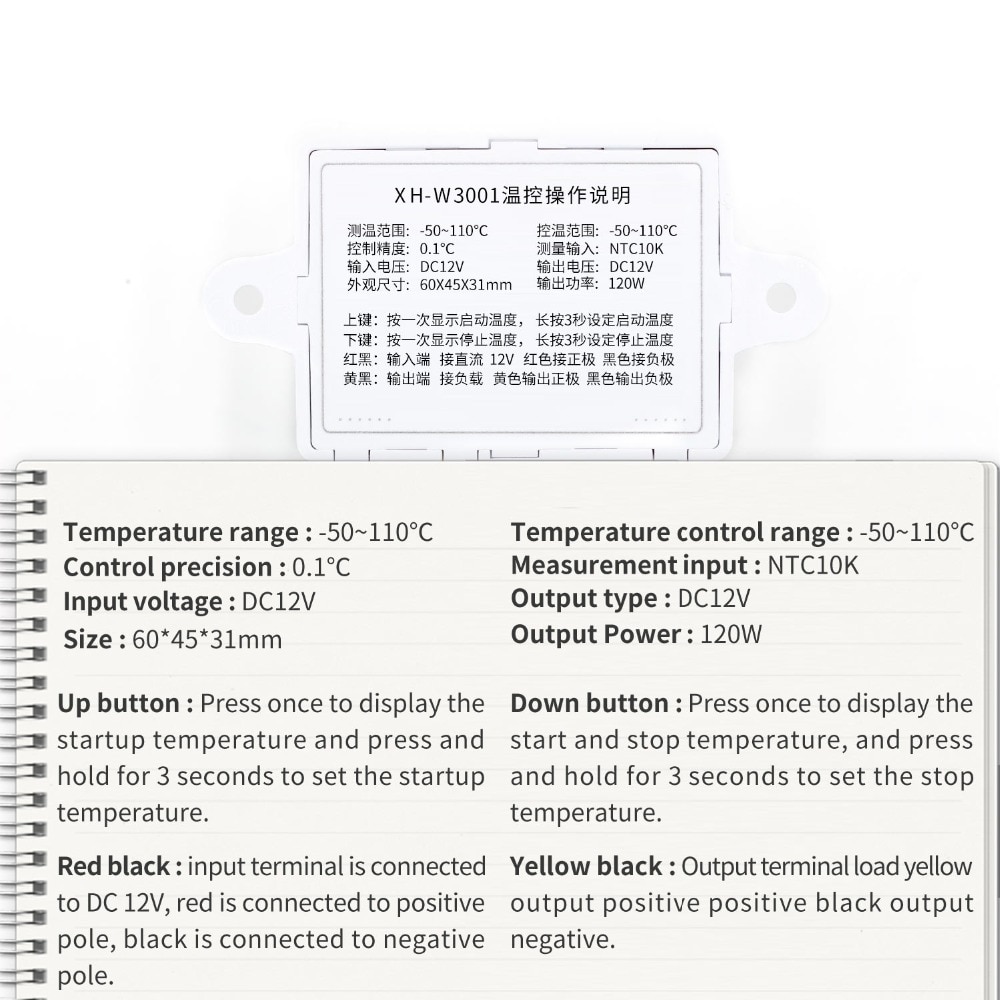 10A 12V 24V 220VAC Digital LED Temperature Controller XH-W3001 for Arduino Cooling Heating Switch Thermostat NTC Sensor