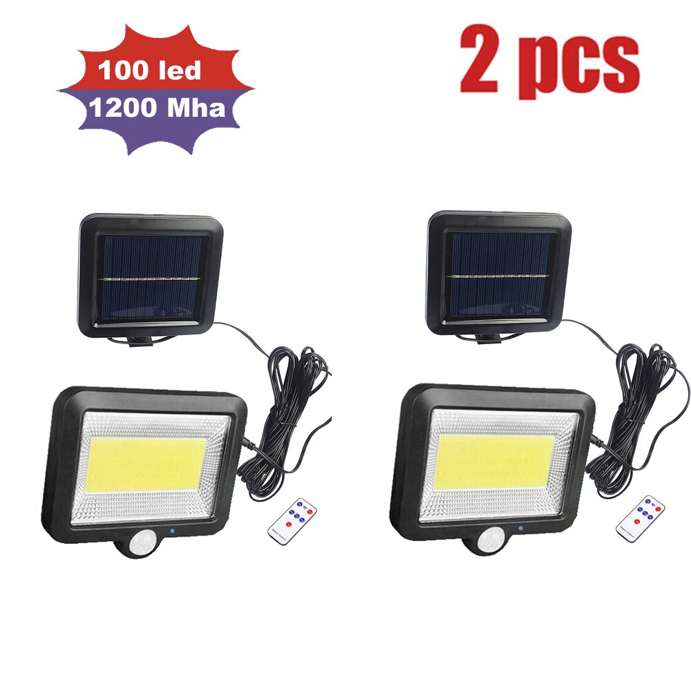 LEDs Solar Panel Power Light PIR Motion Sensor Separable Wall Lamp Outdoor Path Yard Garden Fence Night Light remote 3 modes: 1200Mha 100led 2pcs