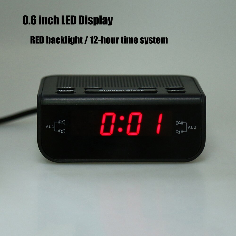 Modern Alarm Clock FM Radio with Dual Alarm Buzzer Snooze Sleep Function Compact Digital Red LED Time Display Clocks