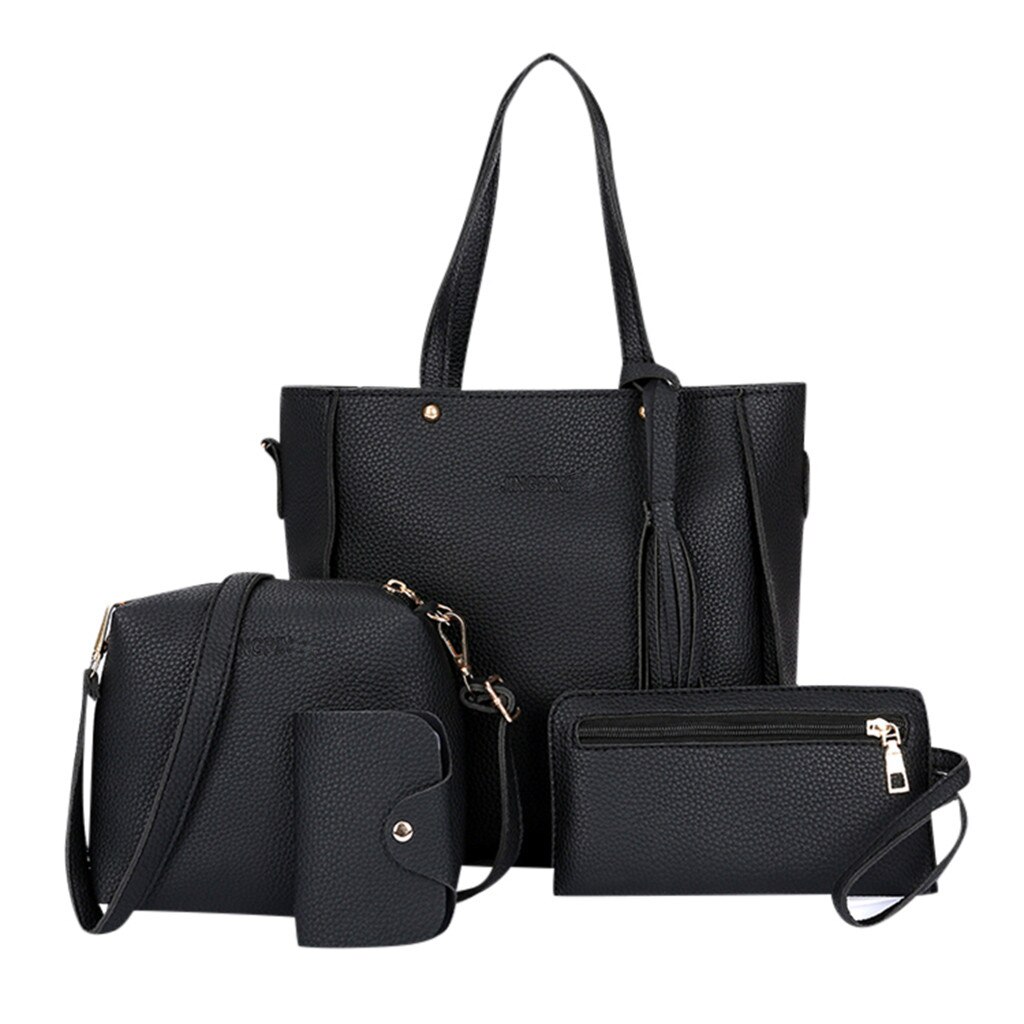 Femmes sacs quatre ensemble sac à main épaule fourre-tout bandoulière taschen femmes bolsa masculina sac femme sac main femme torebka damska: Black