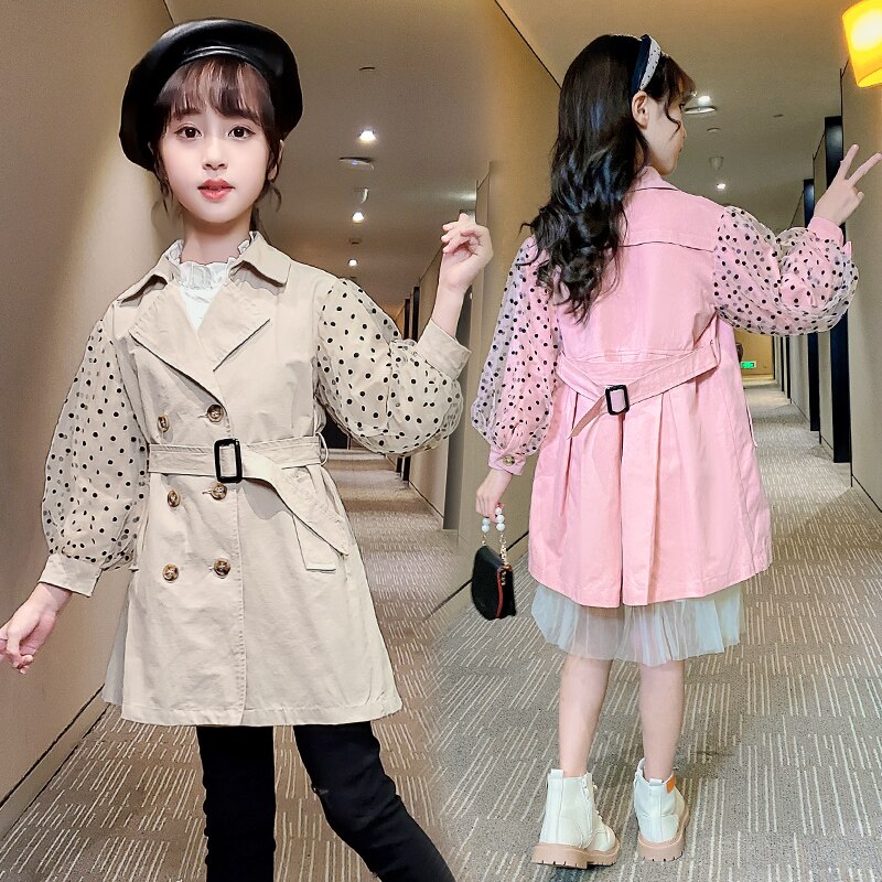 Gabardina para niñas, rompevientos, abrigo para niños, de otoño, prendas de vestir de color caqui, trajes, abrigos con cinturón para niños de 10, 12, 13 y 14 años