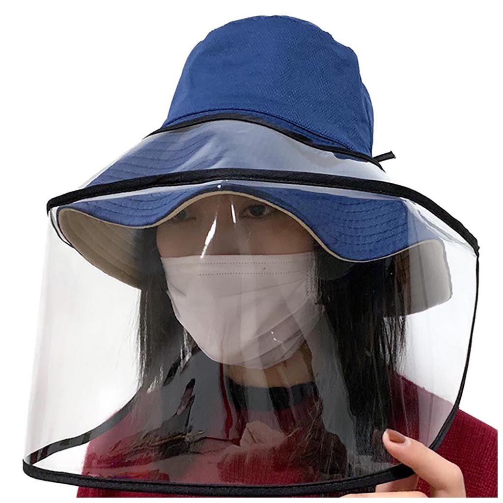 Removable Protective Cap Outdoor Sport Hiking Visor Hat UV Protection Anti-fog hat Face Neck Cover Fishing Sun Hat: Blue