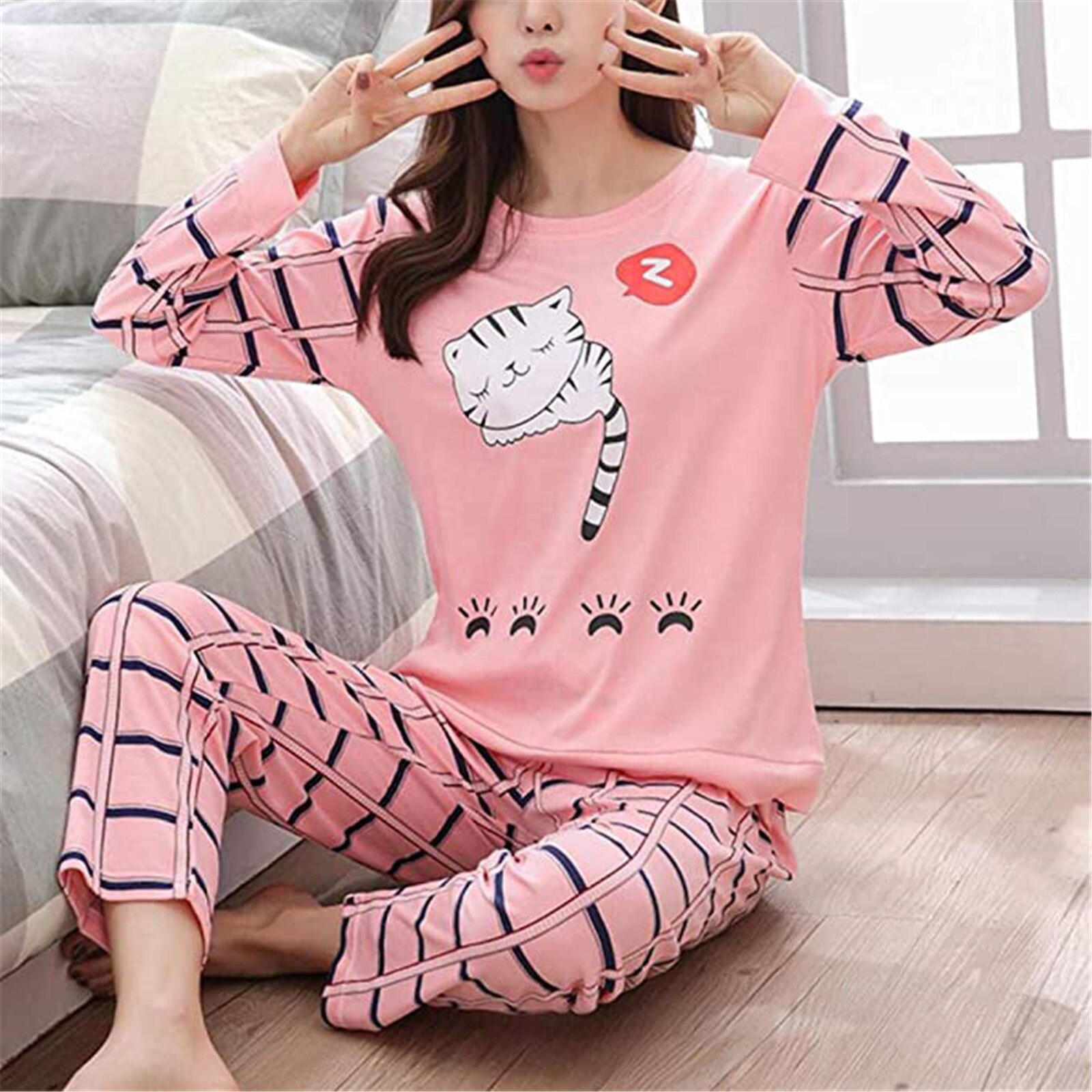 Autumn Winter Lady Women Pajamas Set Cartoon Nightwear Girl Sleepwear Long Pyjamas Suit Female Clothing Set Home Service