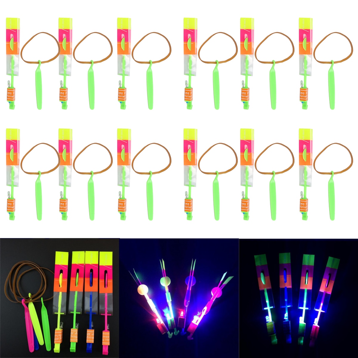 12 Stuks Kinderen Speelgoed Led Vlieger Led Roterende Verbazingwekkende Licht Pijl Vliegtuig Helikopter Flying Umbrella Kinderspeelgoed