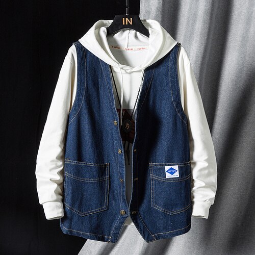 Herbst Mens Kleid Weste Jacke und Mantel Jean Weste für Männer Kleidung Punk Stil Ärmellose Denim Weste Chalecos Para hombre: Dark Blue / 4XL