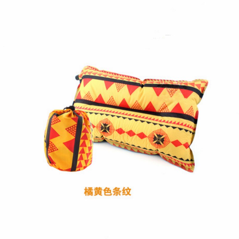 Outdoor automatic inflatable pillow leisure tent camping equipment lunch break sleeping car travel Hiking sleep Portable: Orange stripe