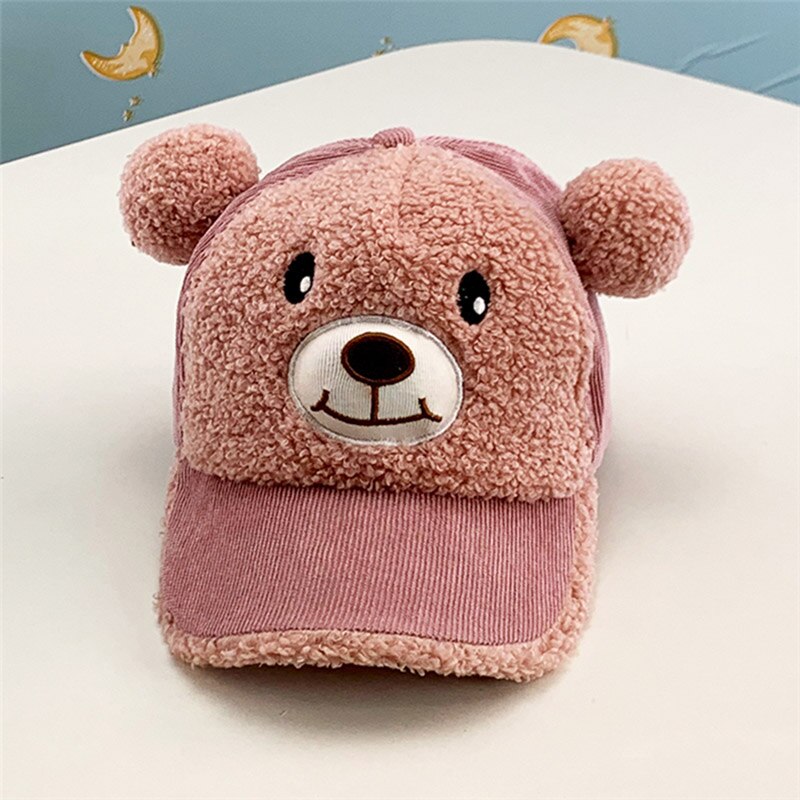 Urso dos desenhos animados do bebê bonés de beisebol do bebê da menina do menino outono inverno chapéu para crianças meninos meninas quente crianças bonés da criança enfant: style1pink