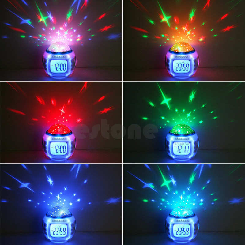 Kleurrijke Nachtlampje Projector Lamp Star Sky Muziek Licht Multifunctionele Gloeiende Wekker Voor Baby Kamer Kinderen nachtlampje