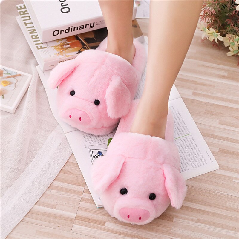 Winter Frauen Warme Hausschuhe Schwein Hause Schuhe Frau Innen Flache Damen Bequeme Schuhe Weibliche Pelzigen Mädchen Nette Rosa Tropfen
