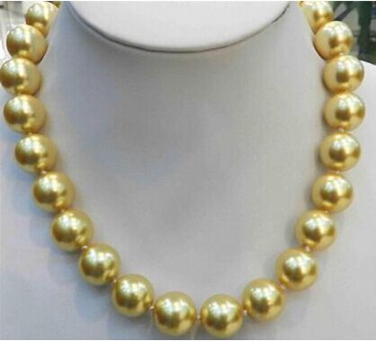 +++814 10mm AAA Gold South Sea Shell Pearl Round Beads Necklace 18''