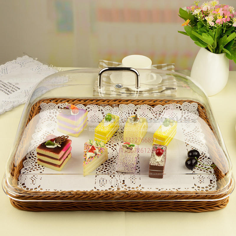 European rattan dessert tray with lid plastic food display tray bread basket cake dessert basket cover food tasting tray