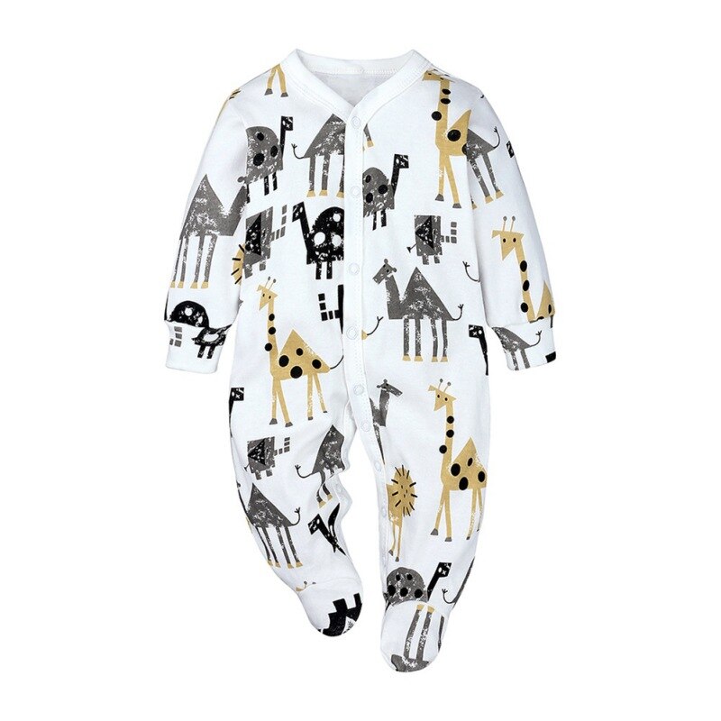 Cartoon Animal Print Newborn Baby Clothes Boys Girls Romper Long Sleeve Cotton Romper Kids Jumpsuit Playsuit Outfits: B / 12-18M