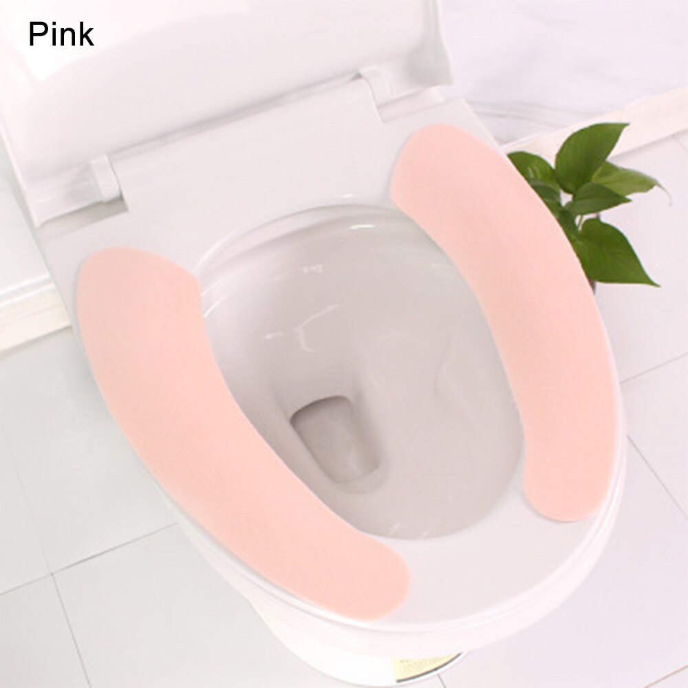 1 par suave portátil lavable de baño de felpa asiento de inodoro relleno salud pegajoso hogar estera de fibra química asiento cubierta: Pink