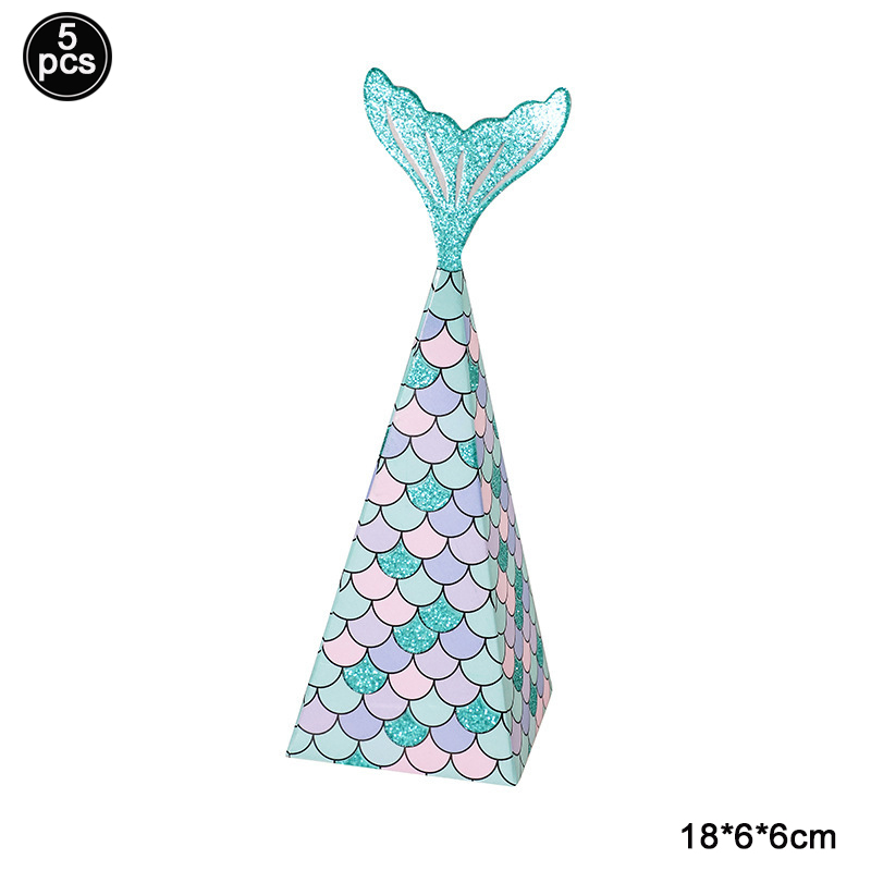 Mermaid Tail Candy Box Paper Candy Bags Popcorn Boxes Mermaid Theme Party Decorations Kids Birthday Baby Shower Party Supplies: 5pcs boxes blue
