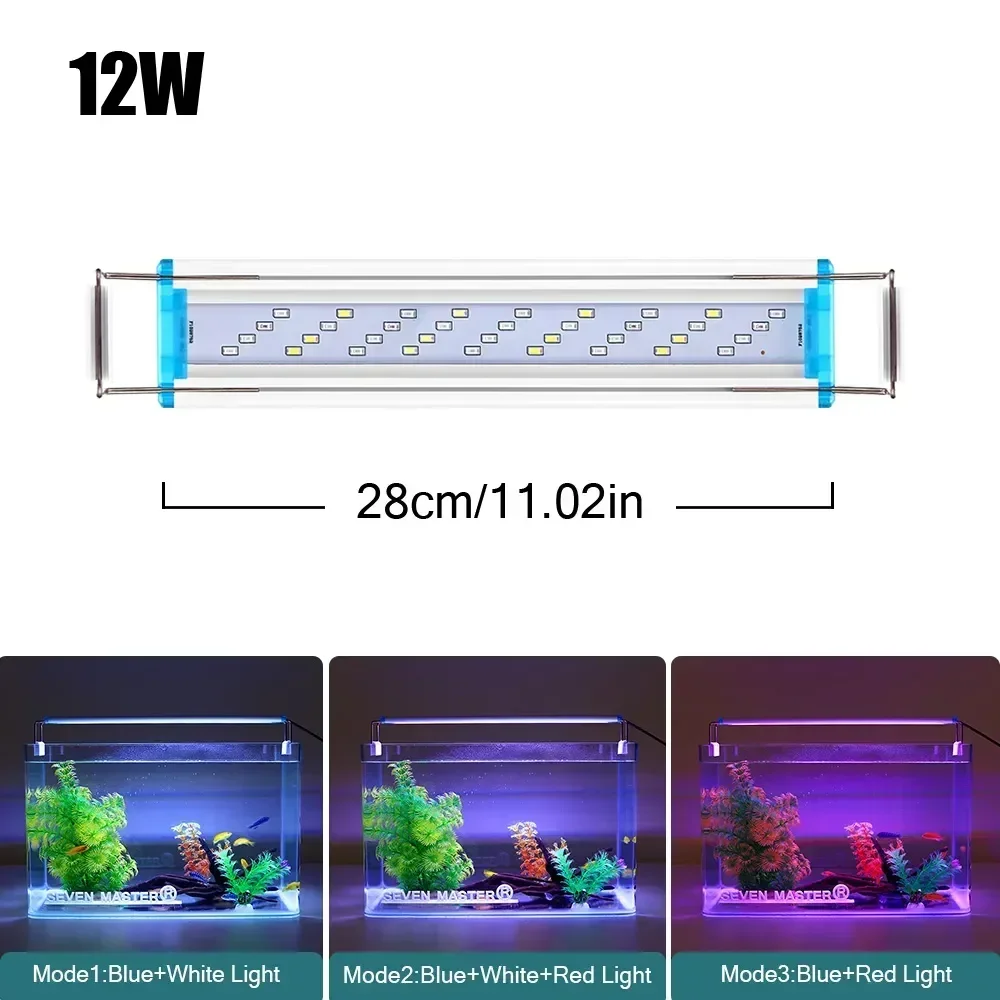 Luces LED súper delgadas para acuario, 18-58CM, 110-240V, planta para pecera, luz de espectro completo, Clips de luz retráctiles, iluminación para acuarios: Azul / enchufe europeo