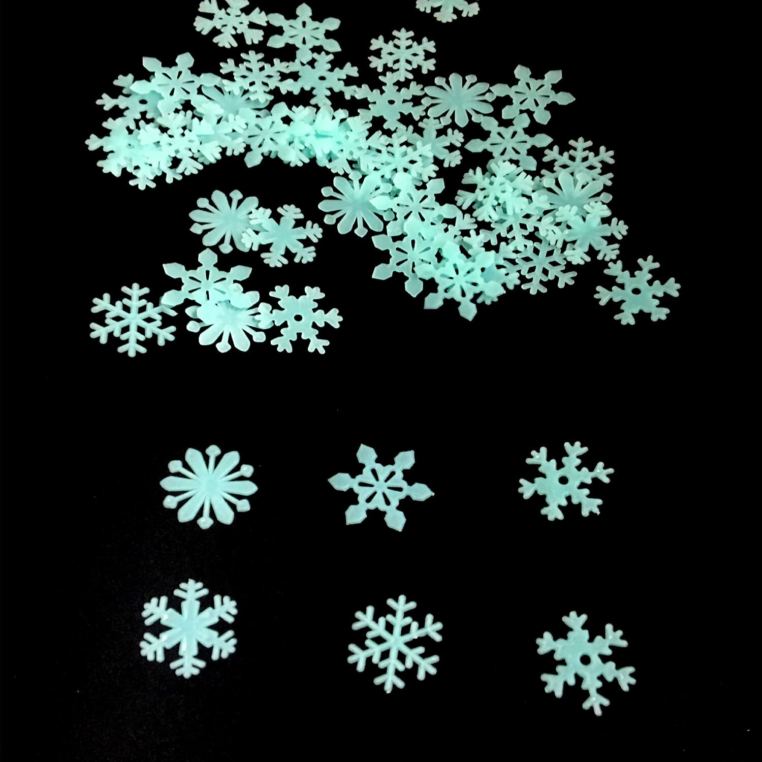 Besegad 50PCS Luminous Glow in the Dark 3D Snowflake Shape Wall Window Decoration Decals Stickers for Home Bedroom