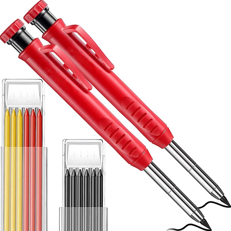 2pcs/Set Metal Solid Carpenter Pencil Set With Refill Leads Built-In Sharpener Marker Marking