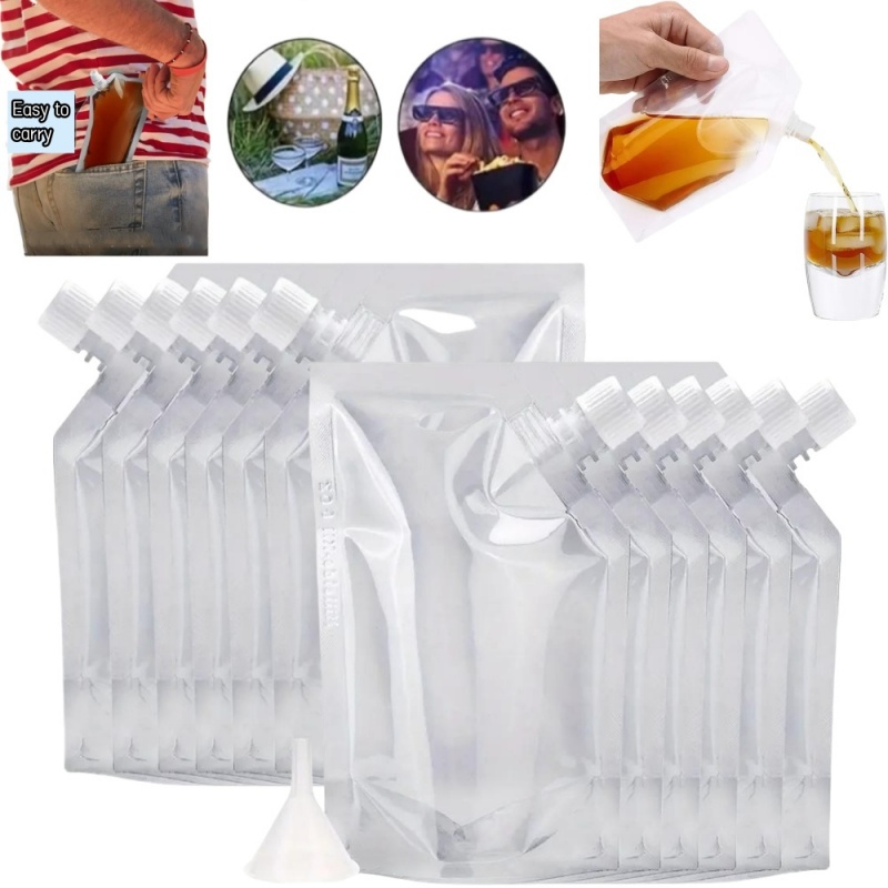 Klare Drikkeposer - 20/80 stk - 200ml Kapasitet - Bærbar Gjenbrukbar Plastflaske for Kalde Drikker