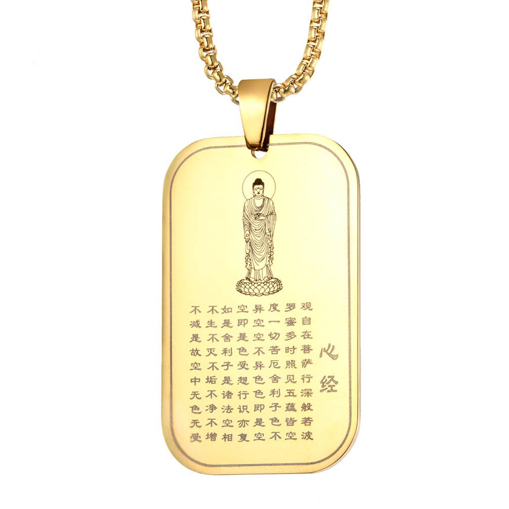 Buddhism Titan Buddha Necklace Rectangle Pendant for Men Woman Stainless Steel Chain Religious Faith Power Bodyguard Jewelry