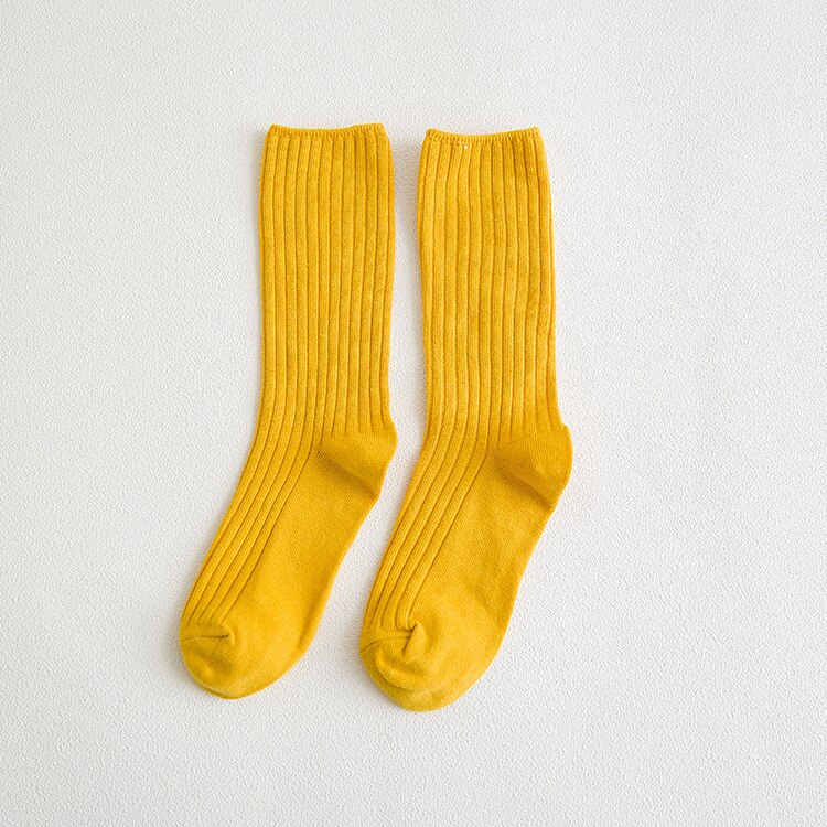 Jeseca Solid Cotton Women's Socks Japanese Kawaii Cute Woman Long Socks Harajuku Vintage Streetwear Hip Hop Sock White Black Sox: Yellow