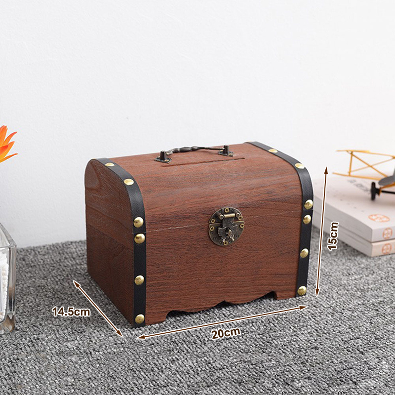 Cofre del Tesoro de madera con cerradura, organizador de hucha, caja de almacenamiento del Tesoro Vintage, caja de ahorro para decoración del hogar, 1 Juego: Azul