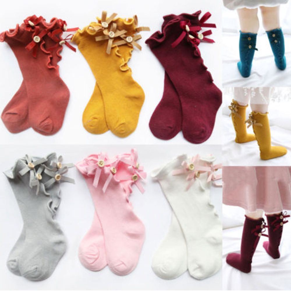 Coton bébé genou chaussettes hautes bébé bébé arcs volants longues chaussettes enfant en bas âge princesse filles chaussette pour 0-3Y