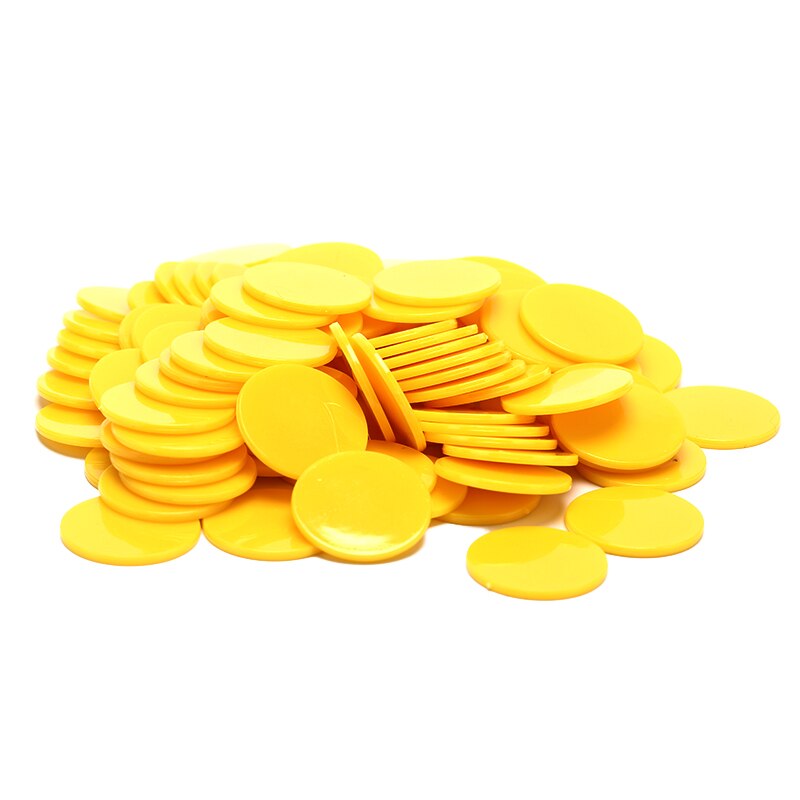 100 stk / lot 9 farver 25mm plastik poker chips casino bingo markører token sjov familie klub brætspil legetøj: Gul