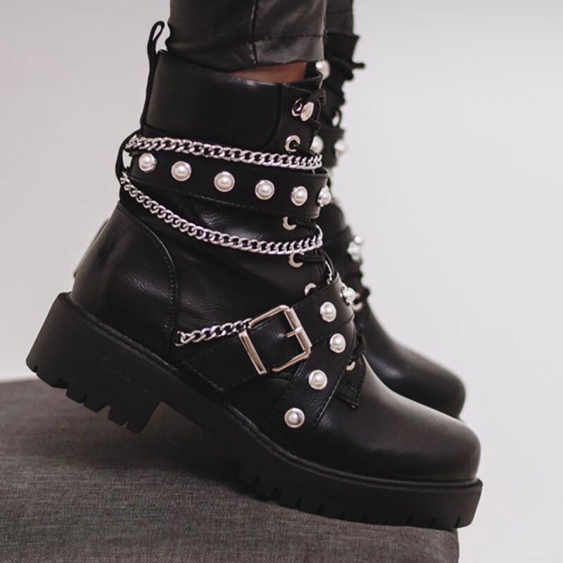 [fvfv] Winter Fall Punk Boots Women Shoes High Top Zipper Thick Heels Black Thin Streetwear Motorcycle Biker Boots