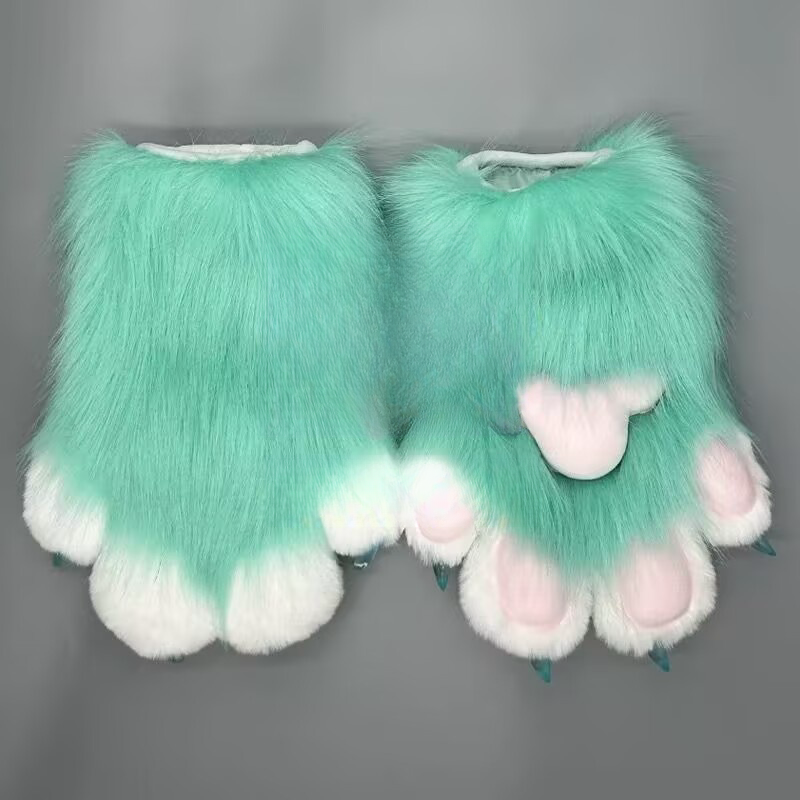 Kig fursuit kigurumi peludo animal garras unhas luvas cosplay traje wearable peludo animal pata cosplay adereços: Verde claro