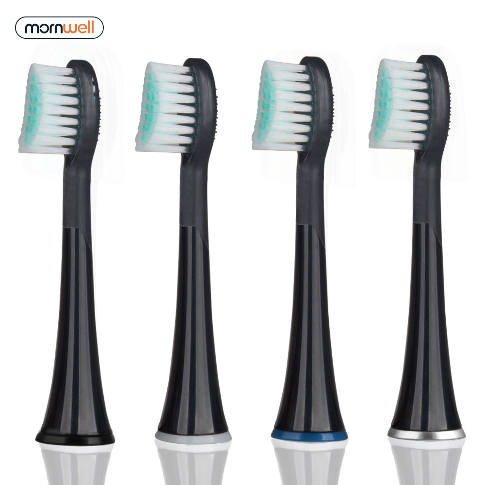 D901/D902 Mornwell 4pcs White Rubberied Replacement Toothbrush Heads with Caps for Mornwell D01/D02 Electric Toothbrush: black