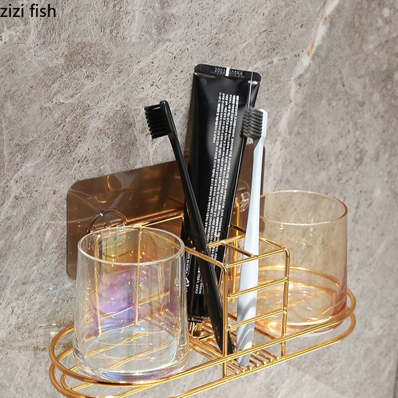 Whiskey Glass Mug Bathroom Tumbler Holders Wall Mount Tooth Brush Storage Rack Organizer Wall-mounted Free Punch Cup Holder