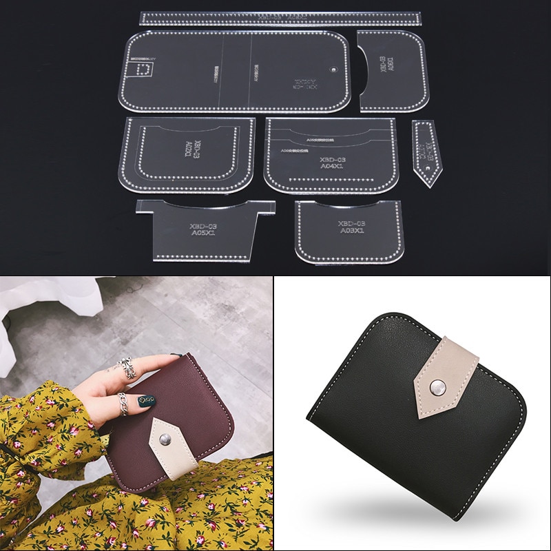 DONYAMY 1Set DIY Acrylic Leather Template Handwork Leathercraft Sewing Pattern Tools Accessory Men Wallet Pattern