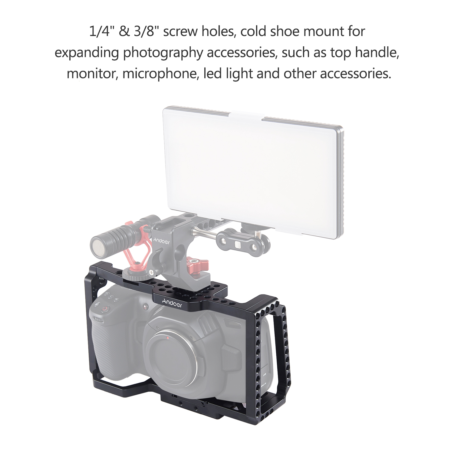 Andoer Camera Kooi Video Film Movie Maken Kooi Met Quick Release 1/4 Inch 3/8 Inch Shoe Mount Voor Camera 4 k/6 K Bmpcc 4K 6K