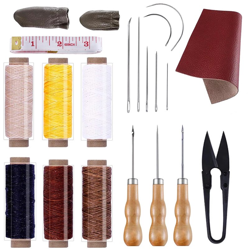 Kaobuy 22Pcs Handige Lederen Craft Naaien Kit Met Eenvoudige Methode Voor Naaien, Lederen Craft Diy, Lederen Werken