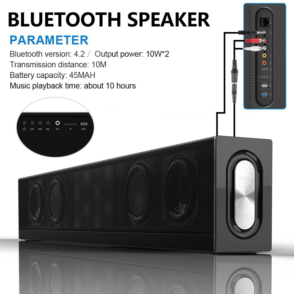 Samtronic 20W Bluetooth Speaker Soundbar Subwoofer Super Bass Portable Wireless surroun sound bar PC TV HIFI Speaker Mic FM