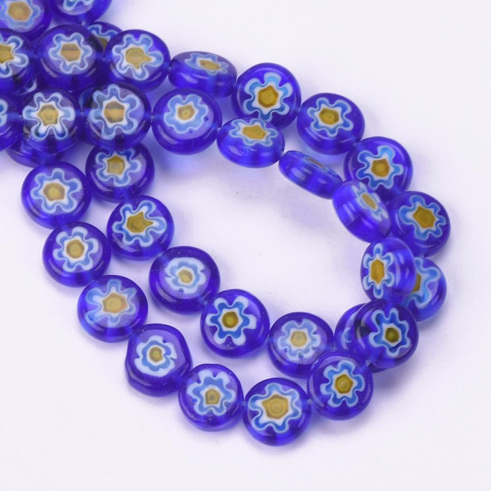 50 Stuks Platte Ronde 8Mm Bloem Patronen Millefiori Glas Losse Ambachten Kralen Veel Voor Diy Sieraden Maken Bevindingen: Deep Blue Yellow