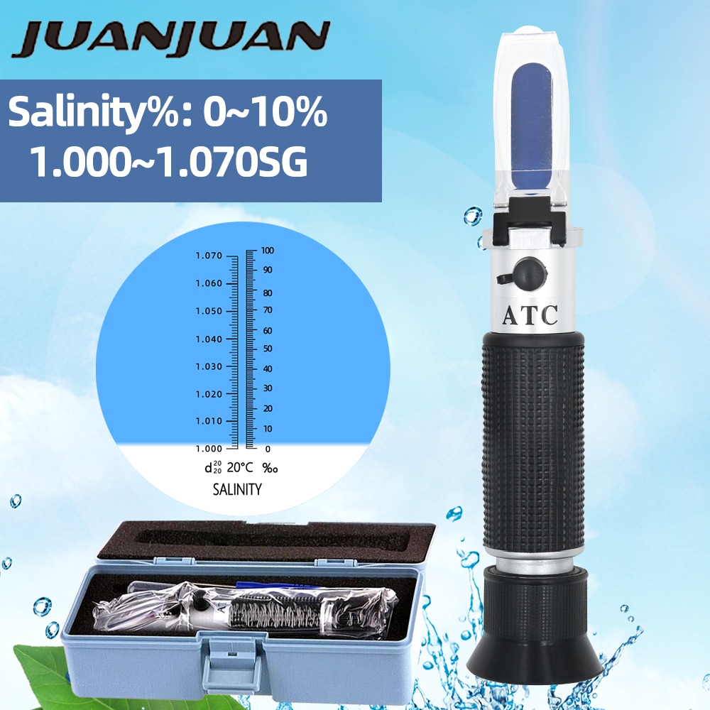 Retail Box Hand-Held LED Light Brine Salinity Salt Refractometer Salinity Meter Tester 0-10% With ATC 48% off