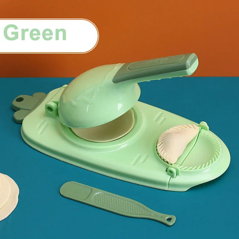 Kit prensador de envoltorio para hacer dumplings 2 en 1, máquina trituradora de masa Manual para ahorro de trabajo, utensilio de cocina, herramienta para hornear pasteles de manzana: Verde militar