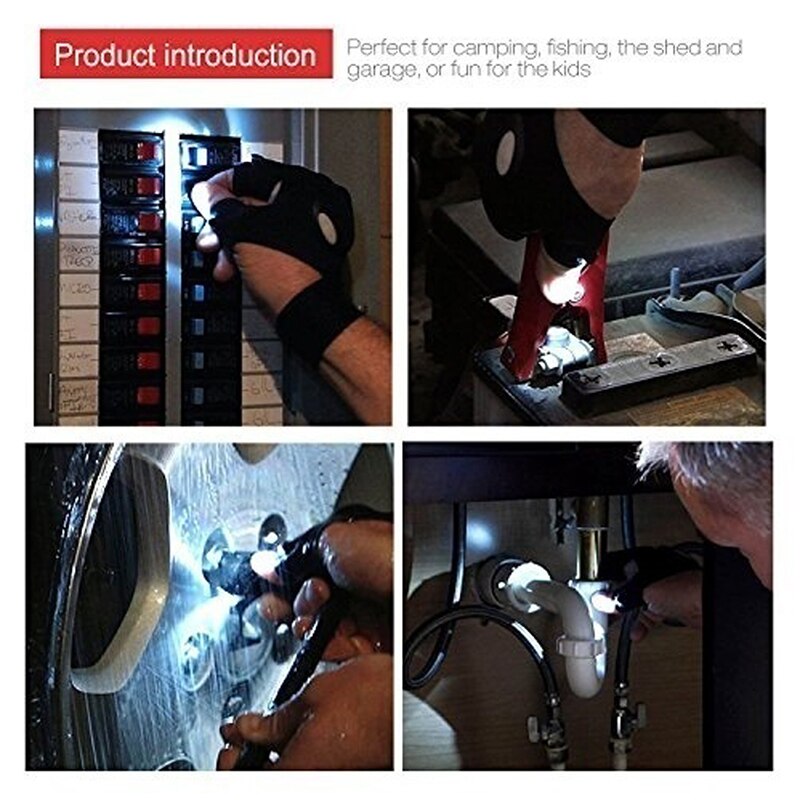 Left hand Flashlights torch Finger Rescue Gloves Lights Outdoor Fishing Magic Strap Fingerless Glove camping Hiking Lights JC