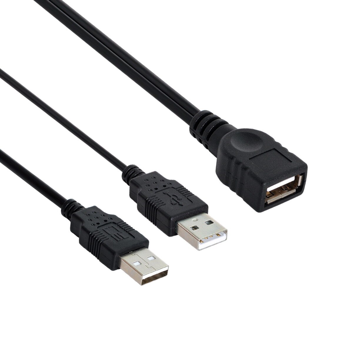 Cablecc BK USB 2.0 Female A to Dual A Male Extra Power Data Y Cable for 2.5" Hard Disk